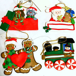 4 Christmas Ornament Santa, Cat, Dog New